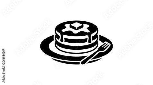 Pancakes On Plate With Fork Black Silhouette