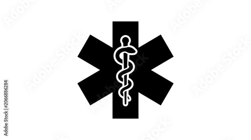 Star Of Life Symbol With Caduceus Black Silhouette