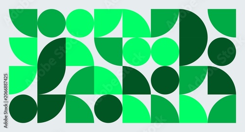 Quadro su tela A modern geometric pattern of circles and semicircles in varying green shades on a light gray background