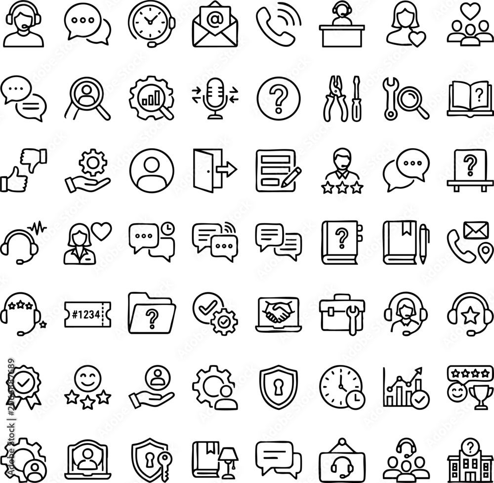 Fototapeta premium Customer service and technical support icon set with customer communication feedback assistance
