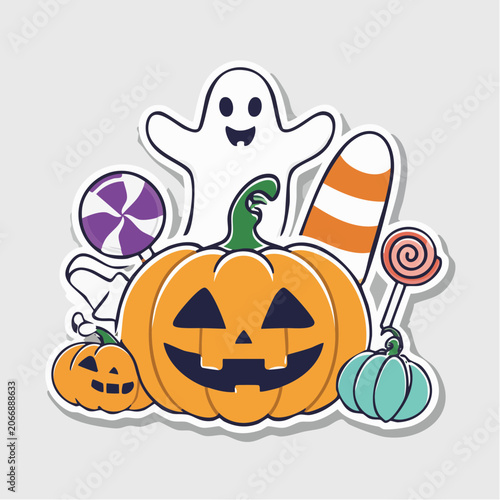 Halloween Icons: Jack-o-lantern, Ghost, and Candies