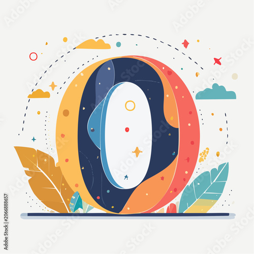 Abstract colorful shape with leaves and clouds