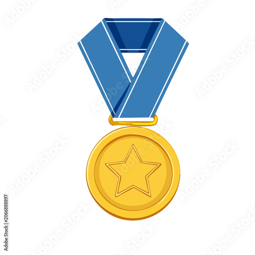Gold medal with blue ribbon and star