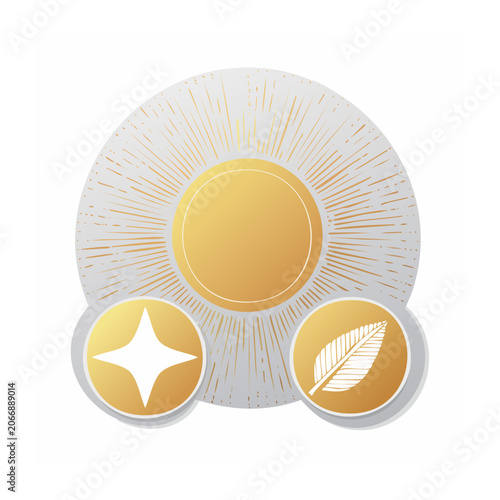 Sun with star and leaf icons in flat design