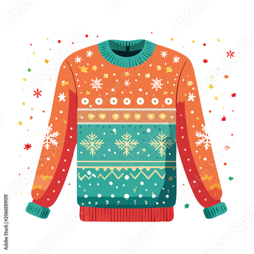 Ugly Christmas Sweater with Snowflakes and Confetti