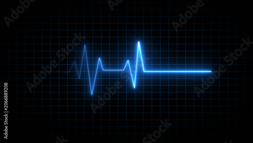 Photos Blue Neon Heartbeat Line on Dark Grid Background electrocardiogram