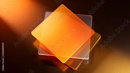 Stacked transparent orange and clear glass sheets
