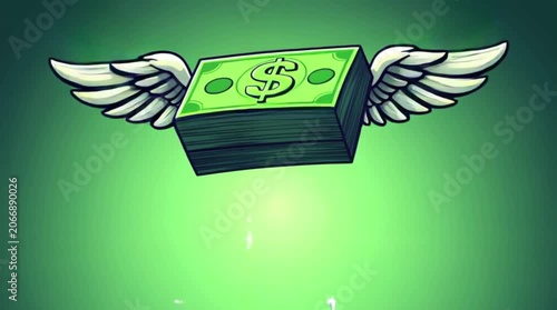 Flying Money with Wings Illustration Showing Freedom and Financial Success in Bright Green Background