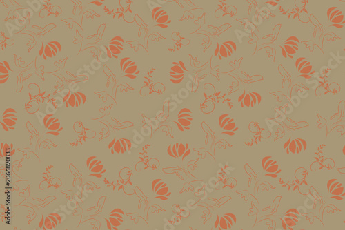 Fotografie Minimalist linocut floral seamless pattern for trendy lounge shorts, packaging ,