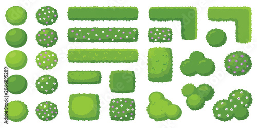 Foto Set of green garden bushes and hedge elements for landscape design in a top down