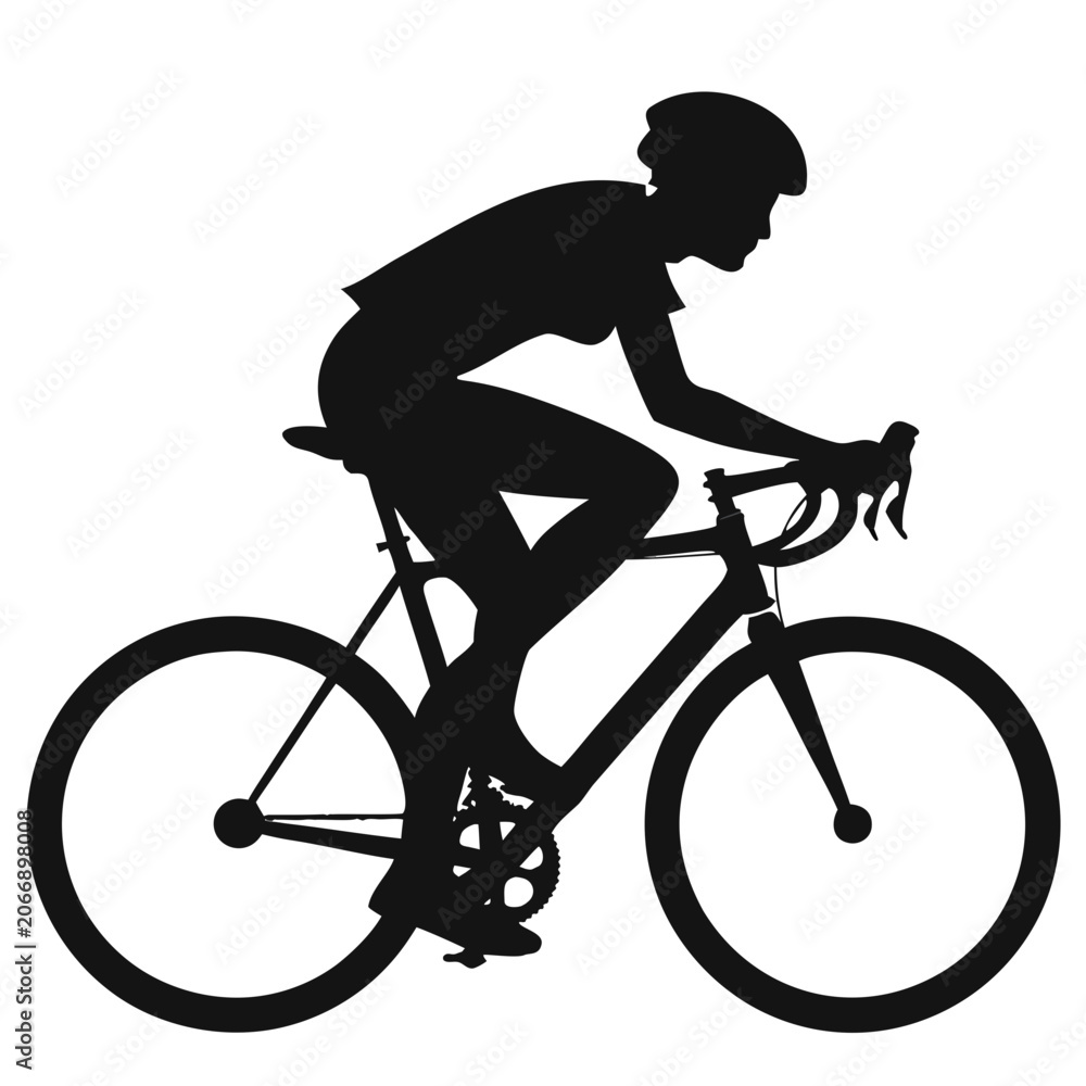 Fototapeta premium Cyclist Riding Road Bike Silhouette Vector Illustration Black and White Line Art
