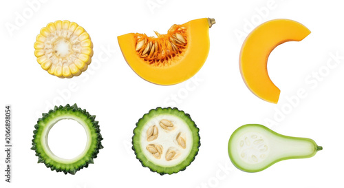 Fresh sliced vegetables and fruits set