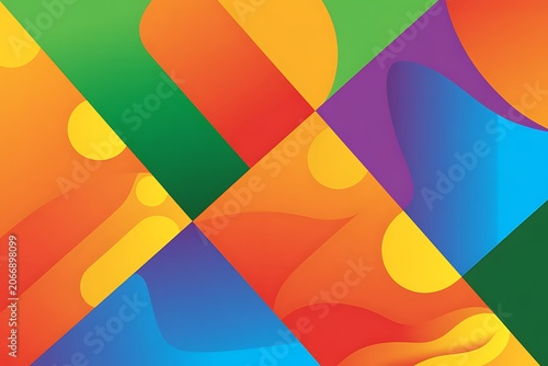 Abstract visual art with flowing shapes and bold color blocks divided by diagonal lines.