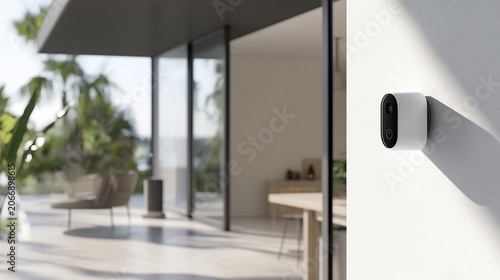 Smart Home Security Camera on Modern House Wall