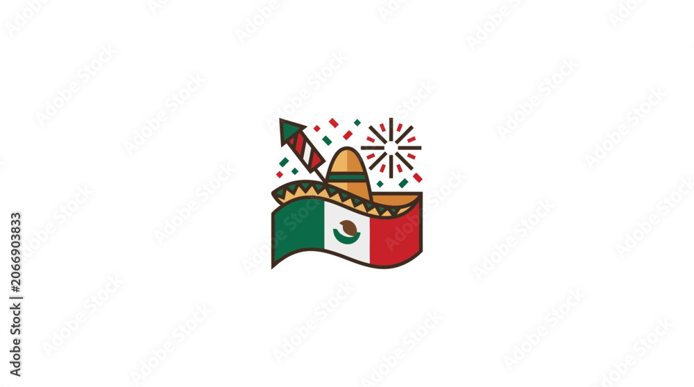 Obraz premium Mexican Fiesta Celebration: Sombrero, Flag, Fireworks, Confetti