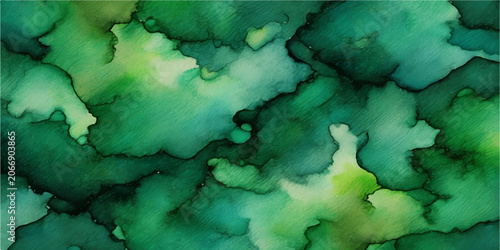 Fotografie Abstract watercolor painting with blended green shades from forest to lime creat