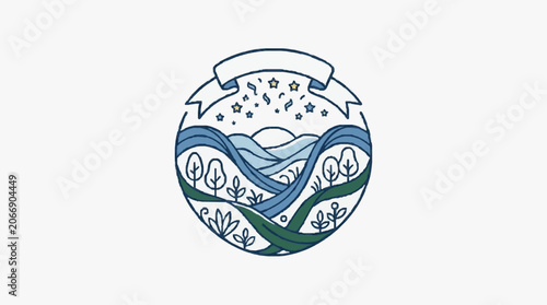 Photos Blue and white soccer ball with green pattern design.