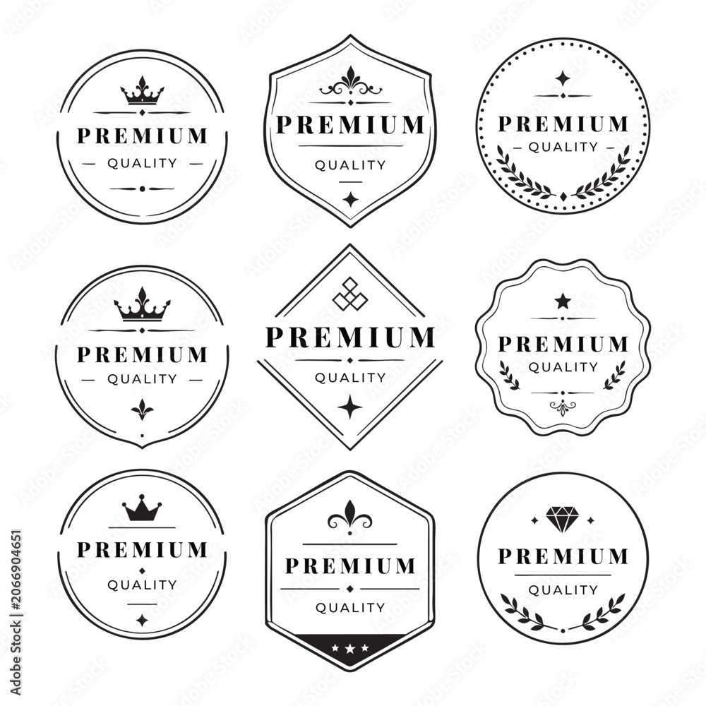 Obraz premium Premium Quality Luxury Badge Collection with Elegant Certification Labels, Vintage Seals and Warranty Emblems Vector Set