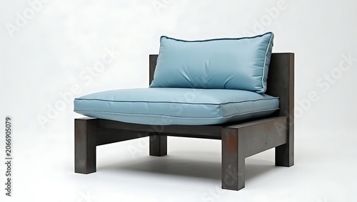   Lounge Chair with Pale Blue Cushions and Raw Metal Frame