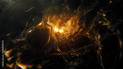 Intricate glowing golden liquid abstract texture with dynamic luminous lines and flowing patterns on a dark backdrop