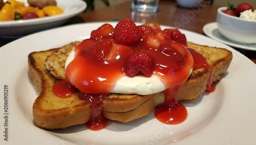 French Toast Sandwich with Strawberry Cream Cheese and Strawberry Coulis Breakfast ✅