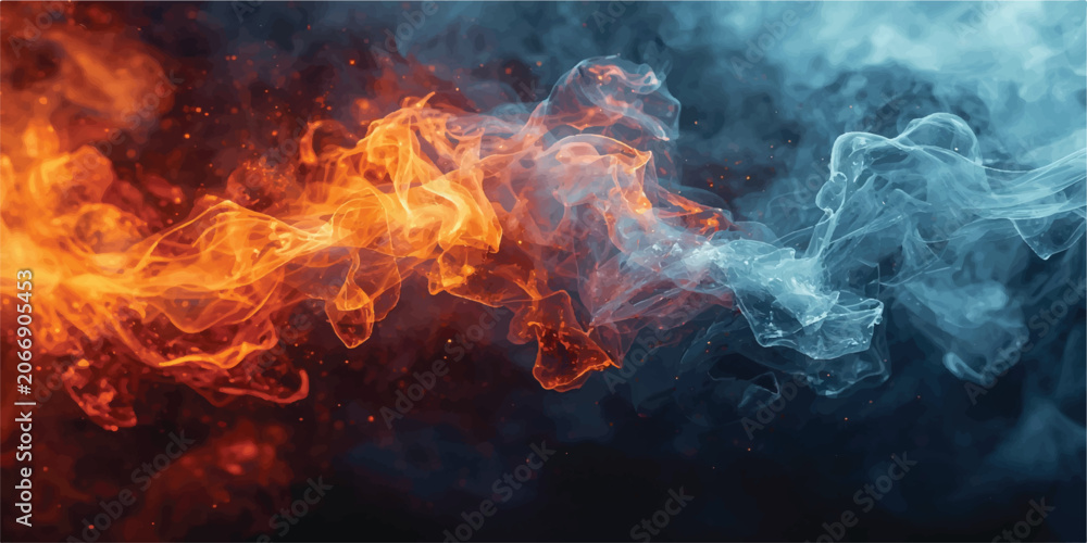 Fototapeta premium Mystical fire and ice flow art featuring luminous textures, colorful contrasts, and elegant swirling patterns.