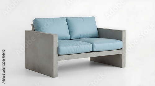   Lounge Chair with Pale Blue Cushions and Raw Metal Frame