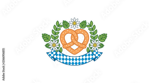 Oktoberfest Heart Pretzel Wreath with Bavarian Ribbon and Flowers