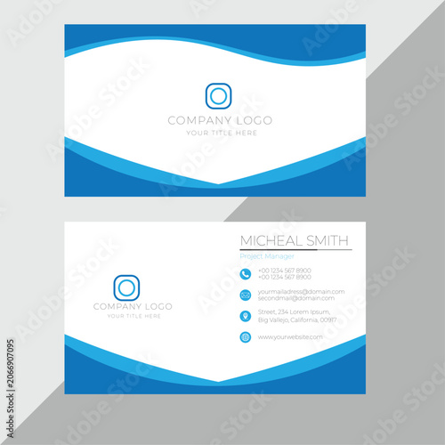Wavy blue and white business card design vector illustration