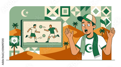 Excited Soccer Fan Watching Match Illustration. EPS Editable