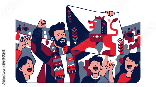 Excited sports fans cheering with Czech Republic flag illustration. EPS Editable