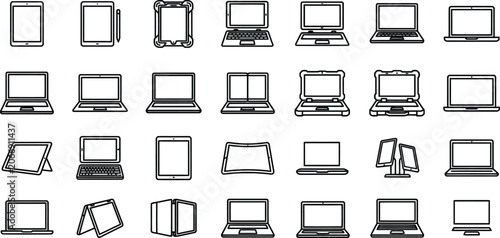 Photos Vector line icon set of consumer electronics computer hardware devices laptops t