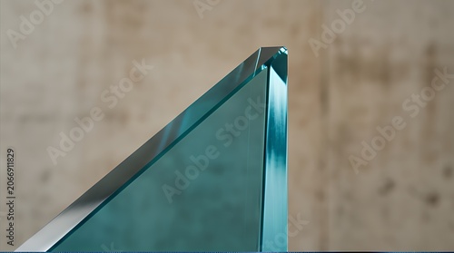 Azure Prism: Polished Glass Triangle Sculpture with Clear Edges