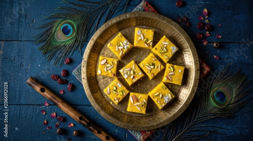Traditional Indian Sweet Barfi Flat Lay