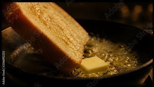 Golden Butter Toast: Crispy Bread Frying in Skillet