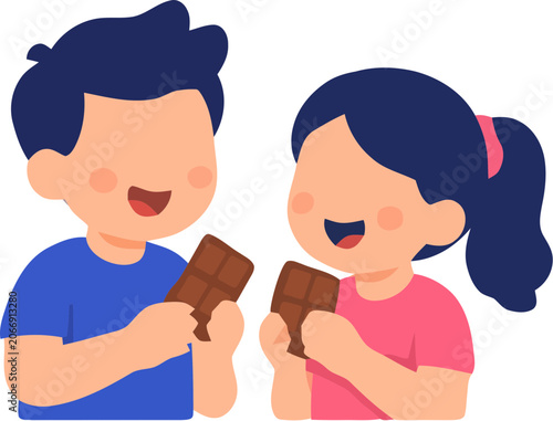 Tableau sur toile Two children eating chocolate bars.