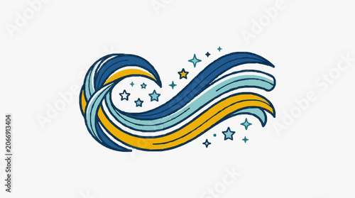 Colorful abstract infinity symbol with stars and swirls.