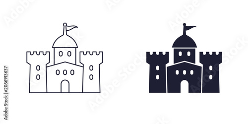 castle icon, line and solid design