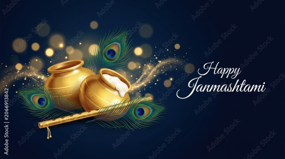 Fototapeta premium Happy Janmashtami Festive Greeting