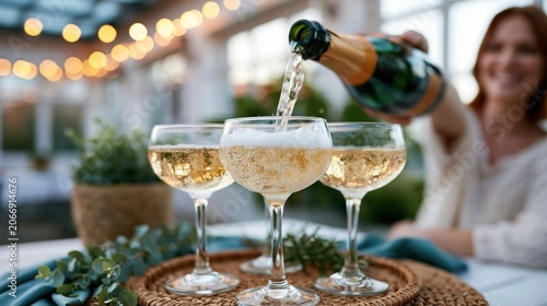 A joyful gathering where champagne is poured into elegant glasses, perfect for celebrating special moments with friends and loved ones in a cozy ambiance.