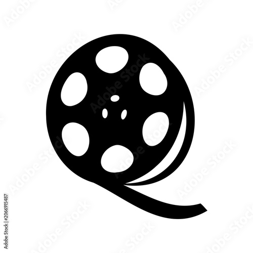 Fényképezés Black and white illustration of a film reel with exposed tape flowing out