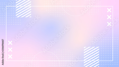 Schilderij op canvas 淡いピンク・紫のゆめかわグラデーションの、ポップなメンフィス風フレーム背景 横長 16:9