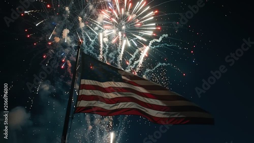 Usa flag waving proudly during a festive fireworks display honoring 250 years of freedom and liberty