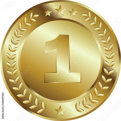 Golde, shiny vector medal with number 1 written in the middle without ribbon ideal for award reward design
