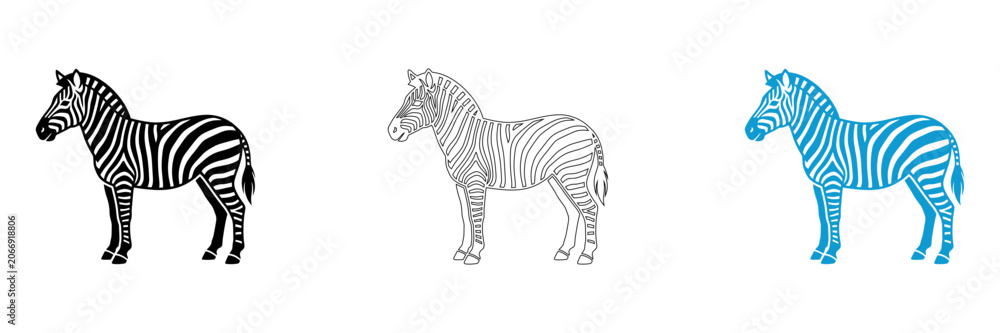 Obraz premium Zebra illustrations in black white and blue