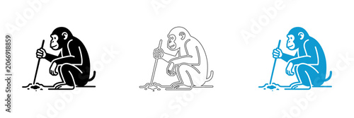 Canvas Print Monkey digging with a shovel in different colors