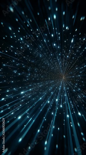 Blue Abstract Space Background with Glowing Stars and Light Rays