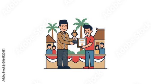 Winner Receives Trophy and Certificate at Outdoor Award Ceremony