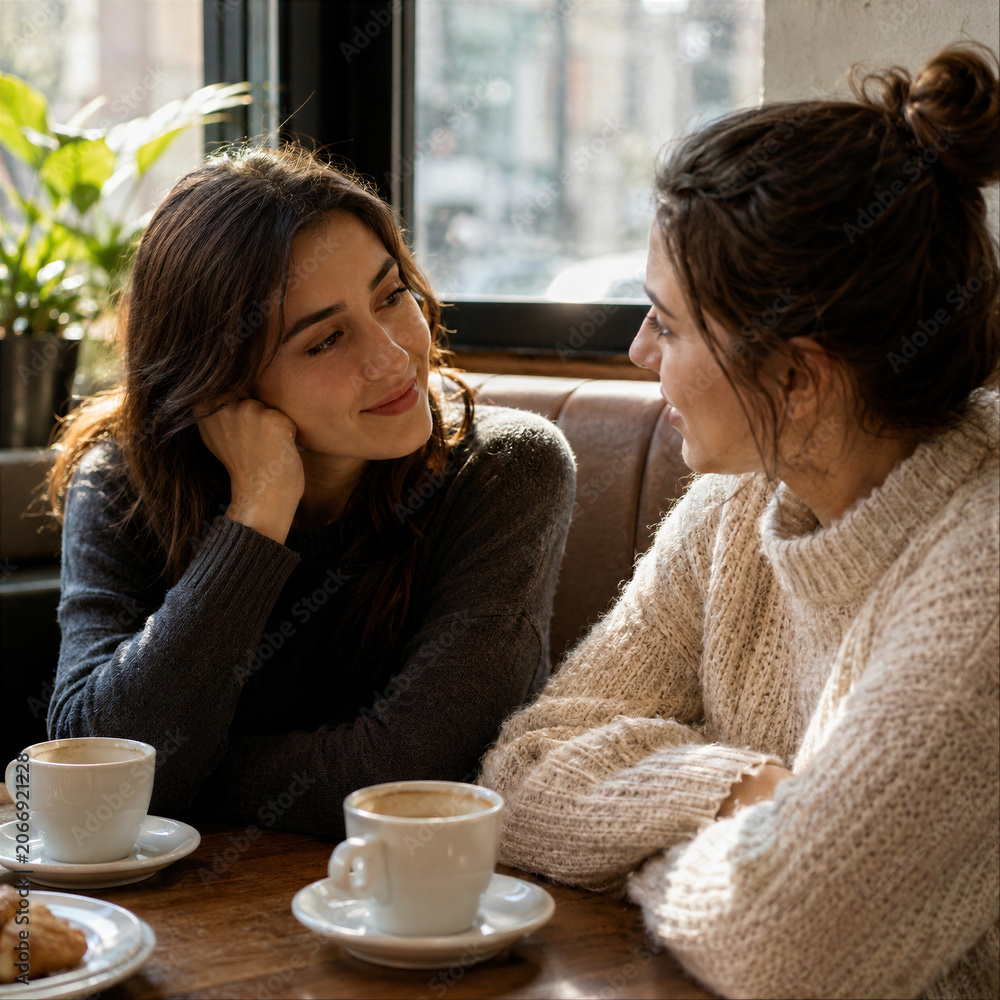 Fototapeta premium Friends talking over coffee in a cafe