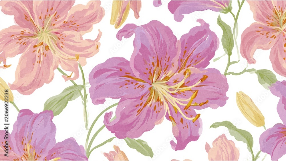 Fototapeta premium Vintage Lily Flower Botanical Wallpaper Seamless Design